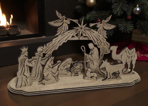Dřevěný vyřezávaný betlém – elegantní vánoční dekorace
