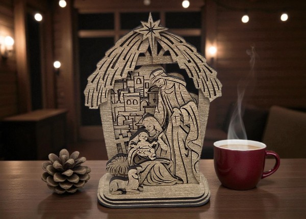 Vyřezávaná dřevěná Svatá rodina