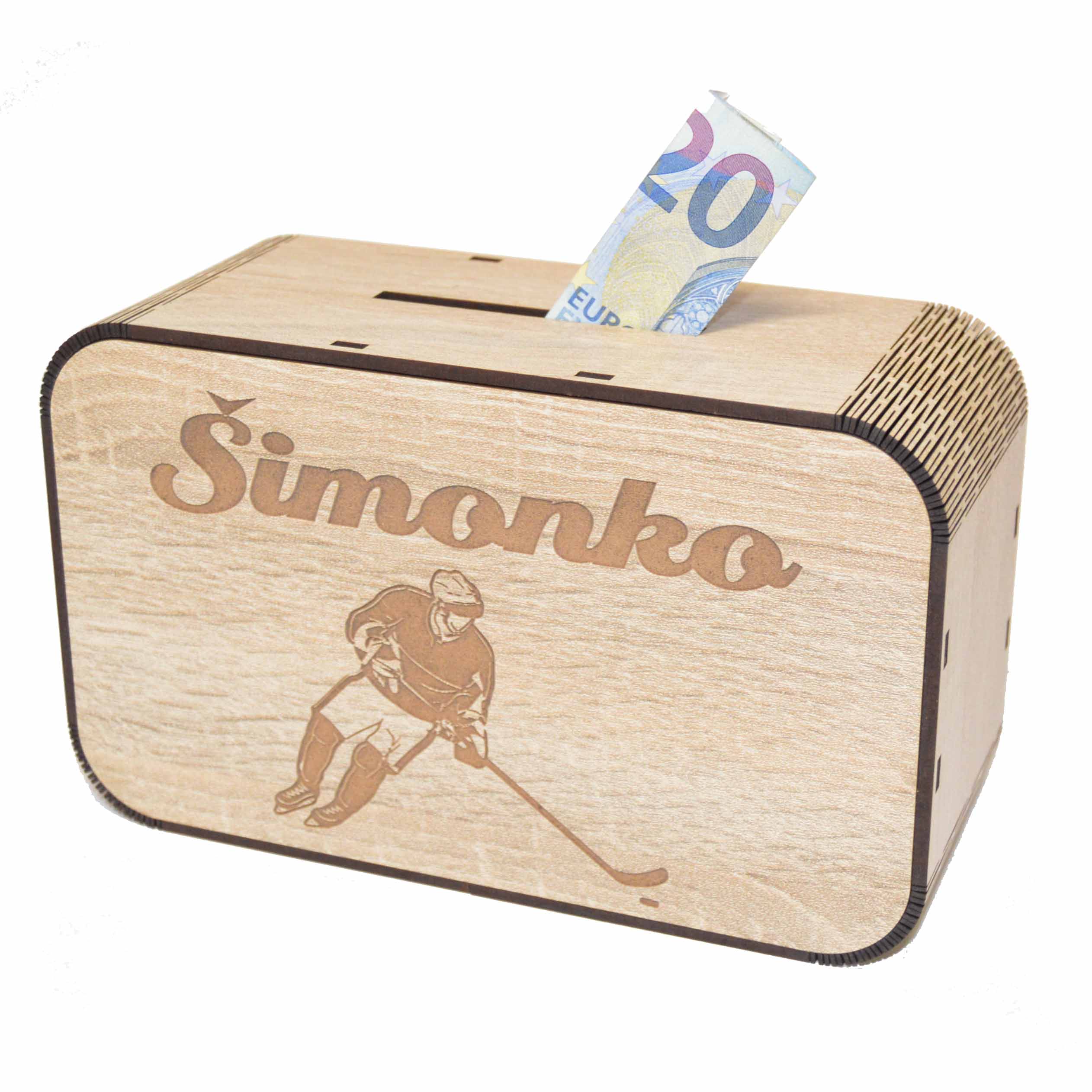 Dřevěná pokladnička se jménem