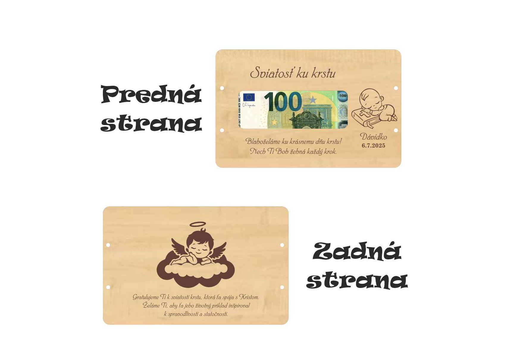 Dřevěná obálka na peníze pro kluka - Svátost ke křtu