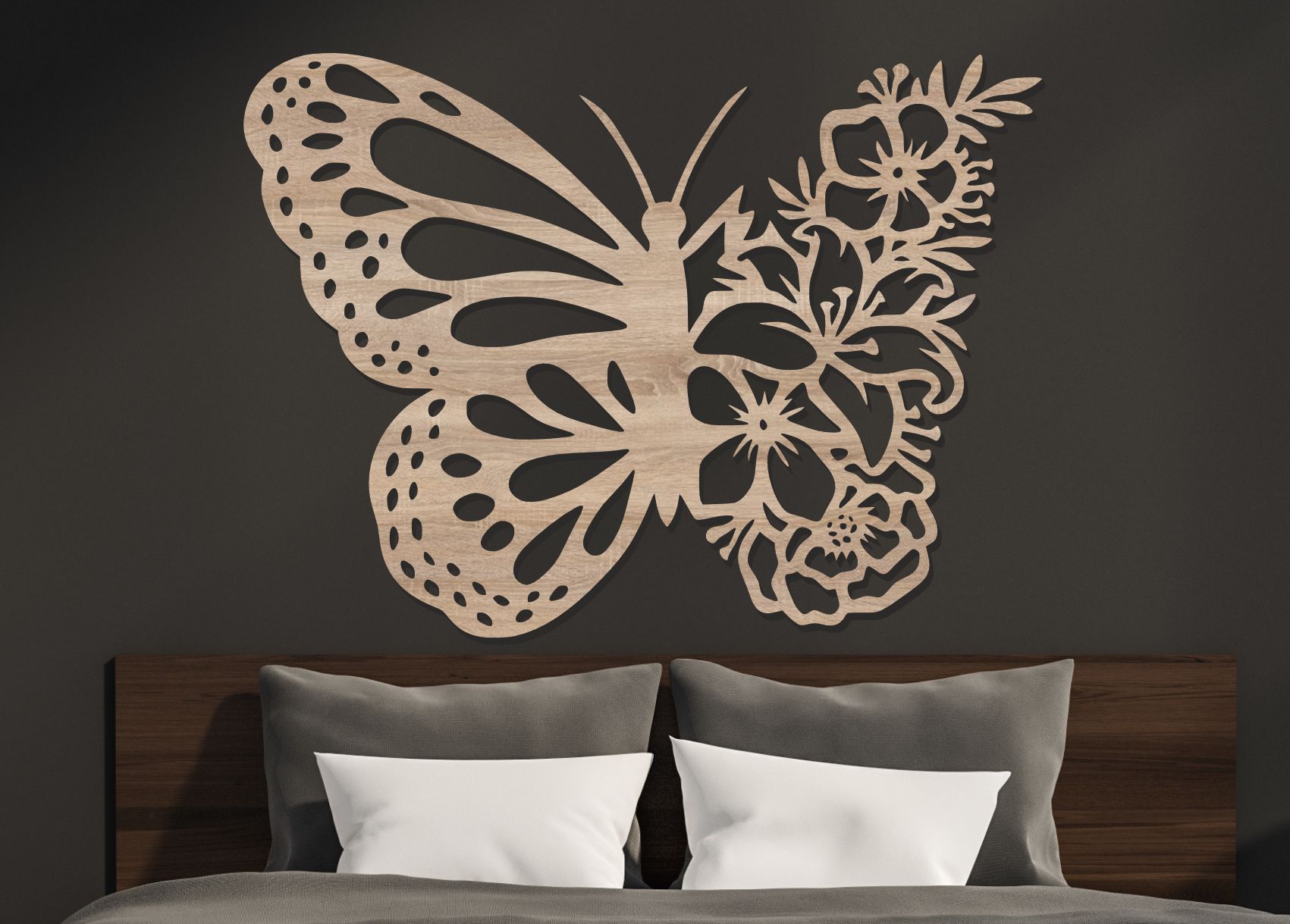 Dřevěný obraz – Motýl s květinami