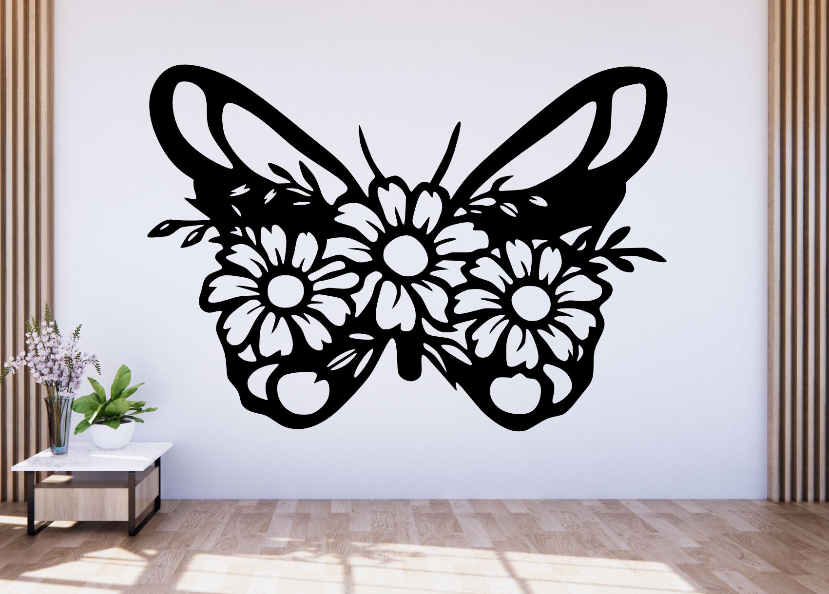 Dřevěný obraz – Motýl s kopretinami