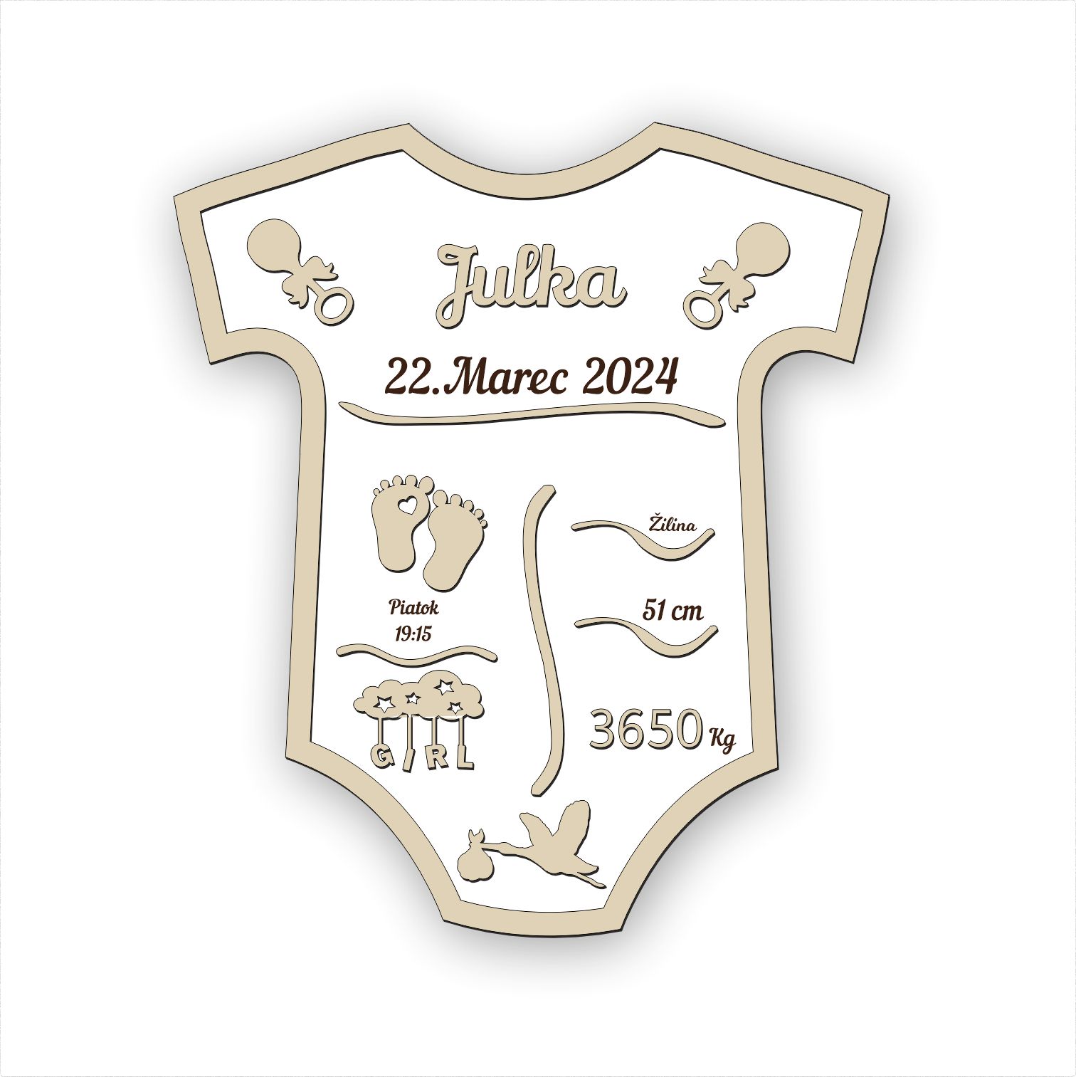 Dřevěná tabulka k narození dítěte - Body s údaji o narození