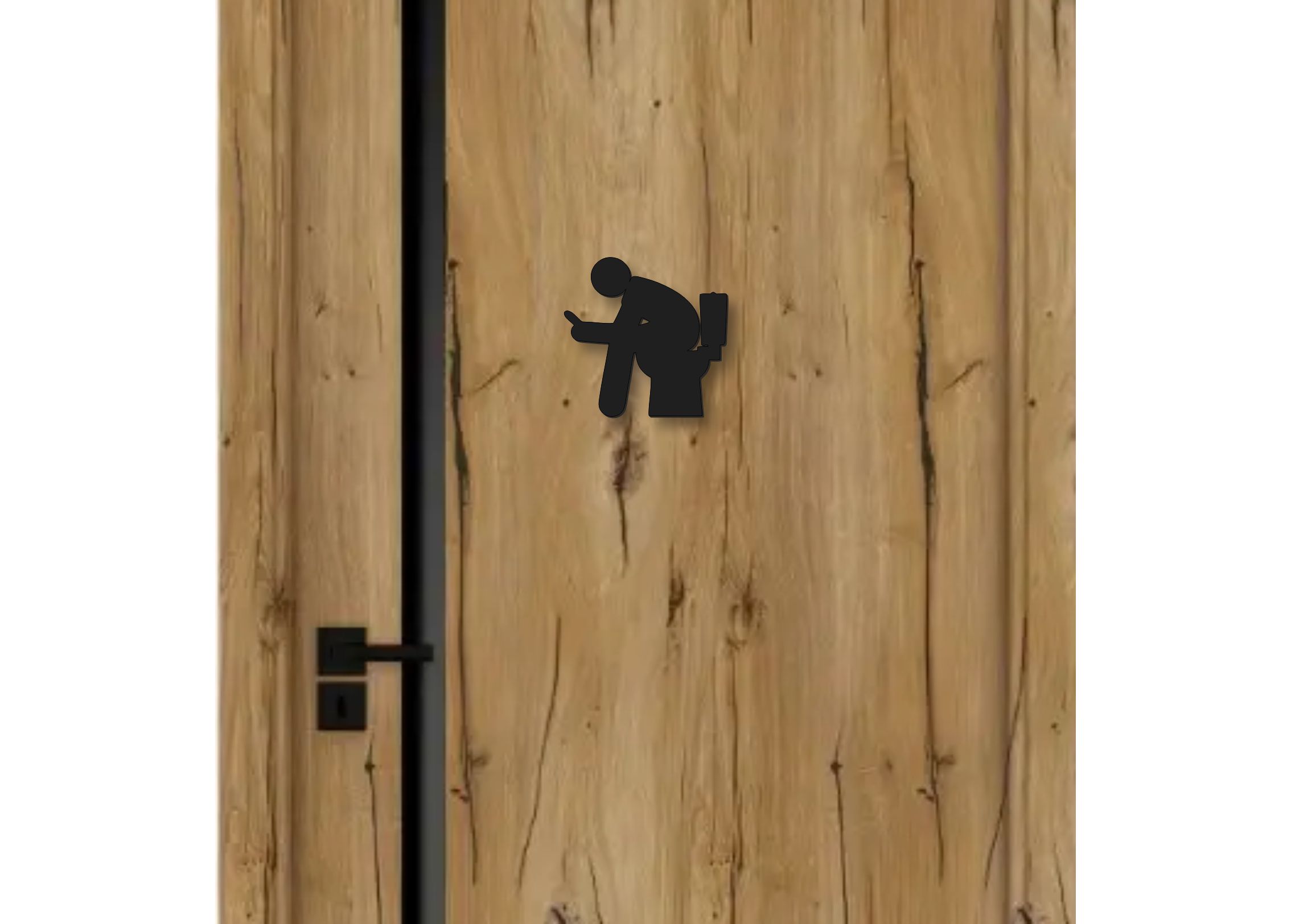 Dřevěná tabulka na WC - muž s mobilem