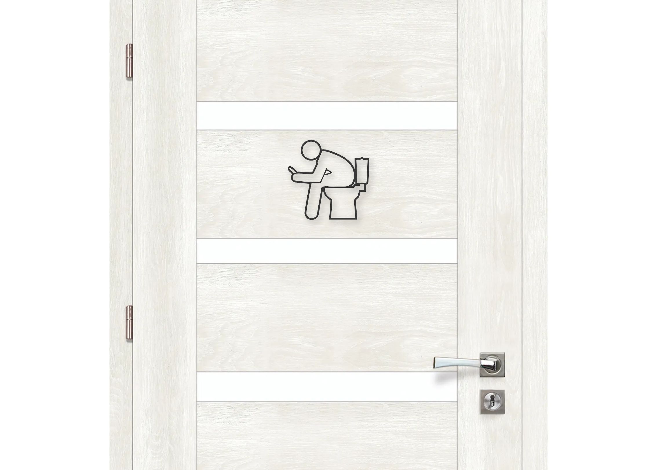 Dřevěná tabulka na WC - muž s mobilem