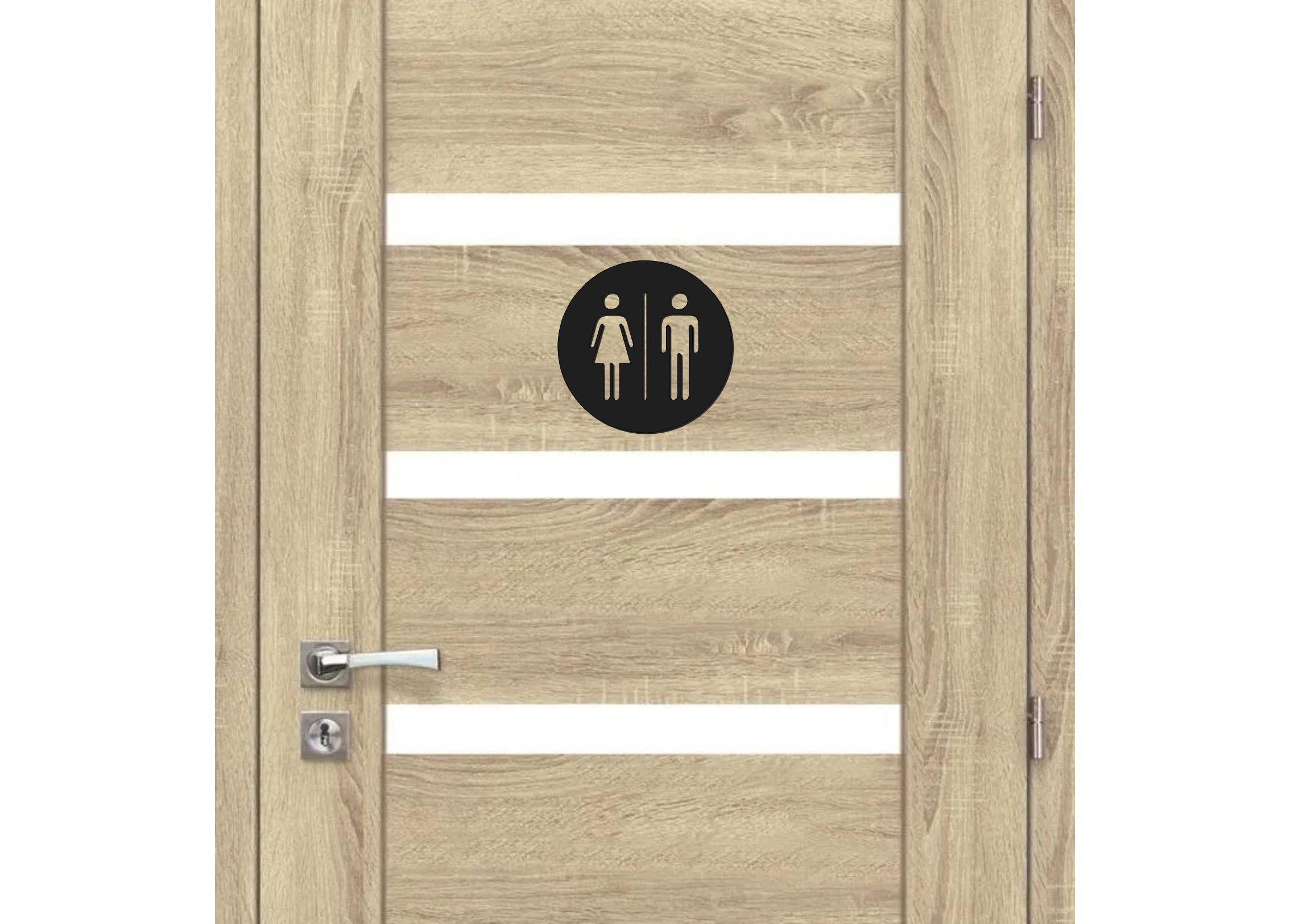Dřevěná tabulka na WC - kulaté označení žena a muž