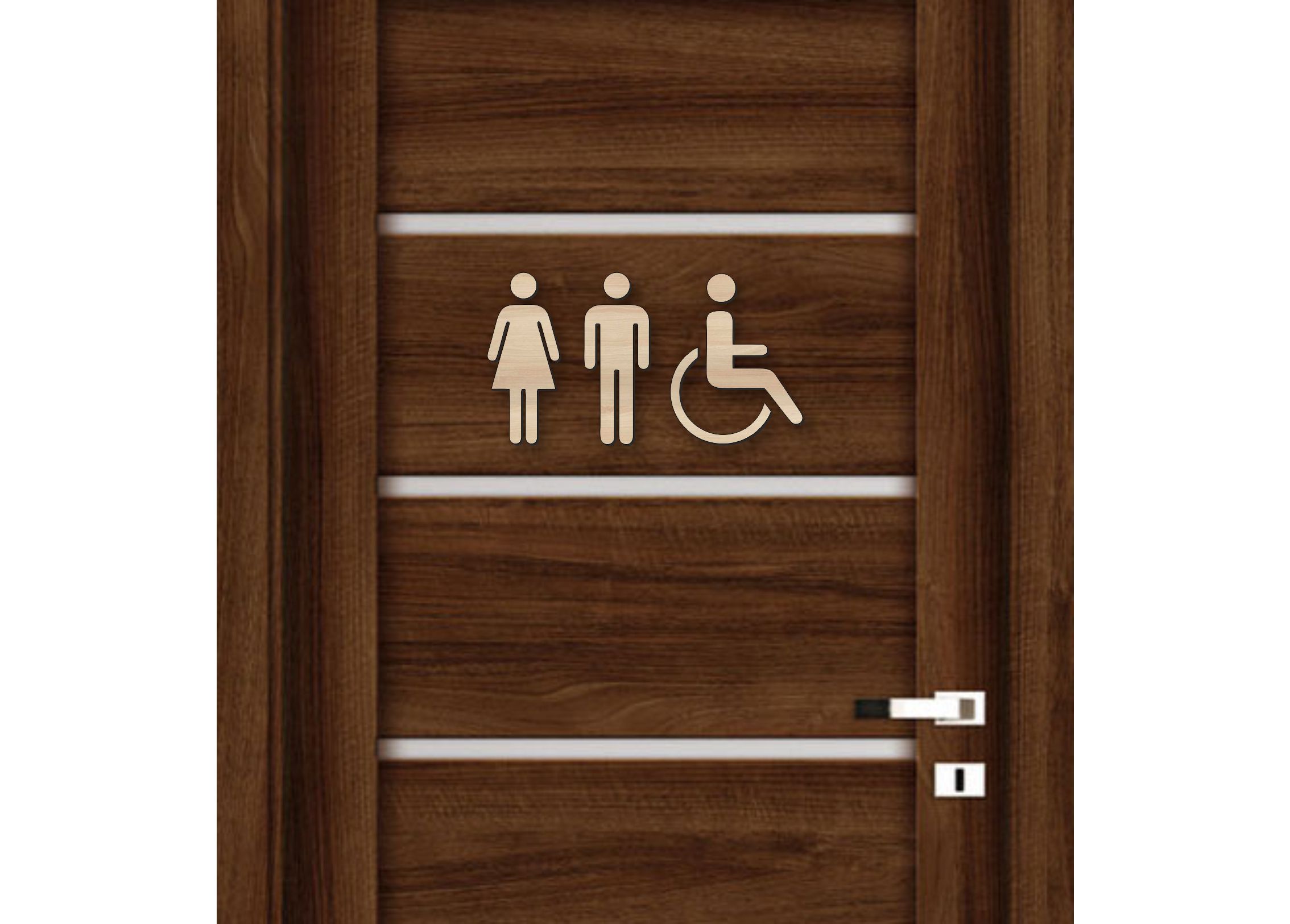 Dřevěná tabulka na WC - žena muž a invalid