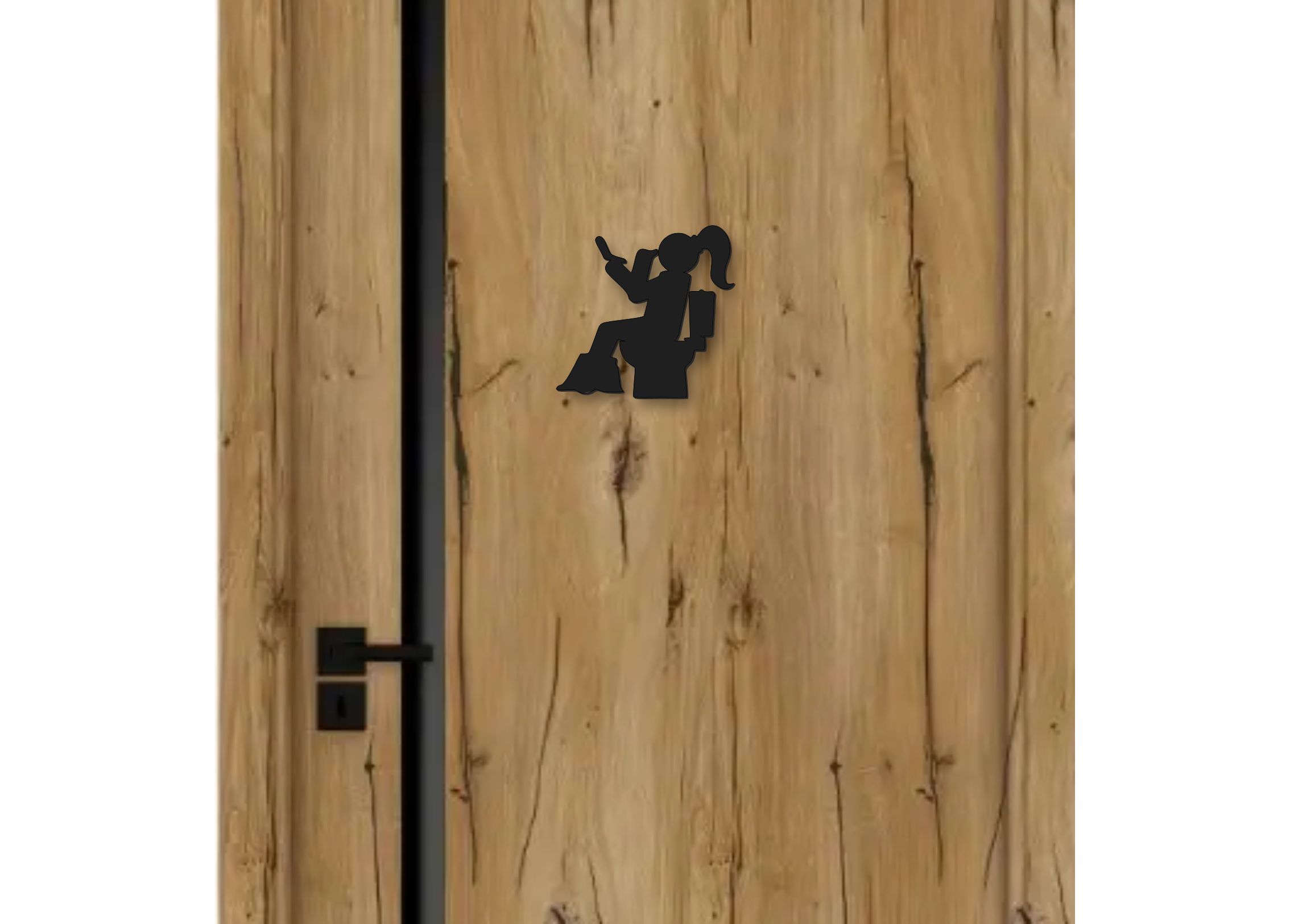 Dřevěná tabulka na WC - žena na toaletě