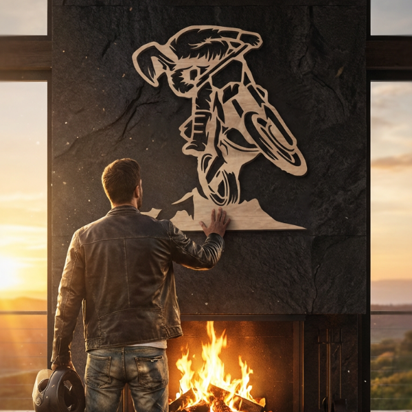 Dřevěný obraz na stěnu – Motokrosový skok