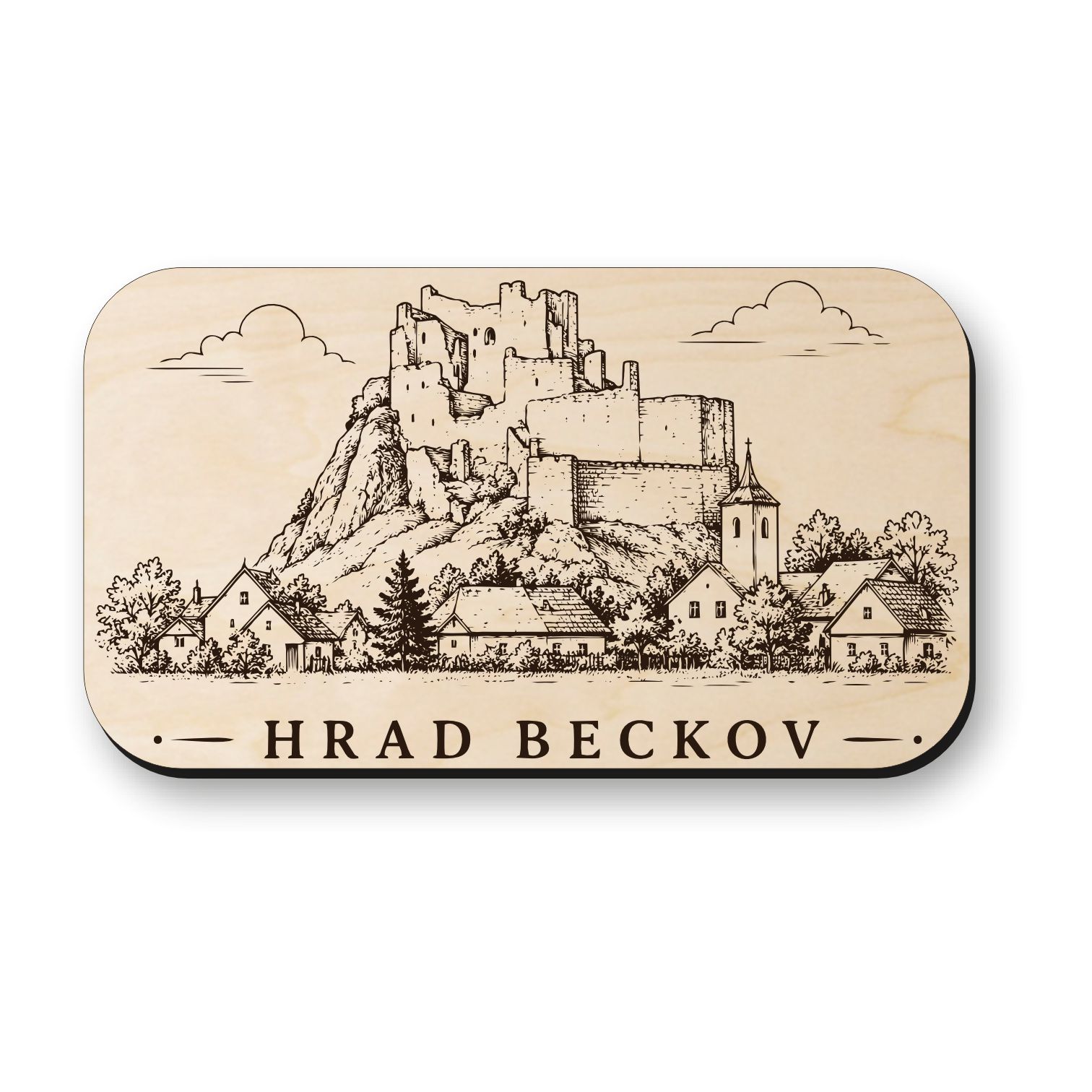 Dřevěná magnetka Hrad Beckov - slovenský historický suvenýr