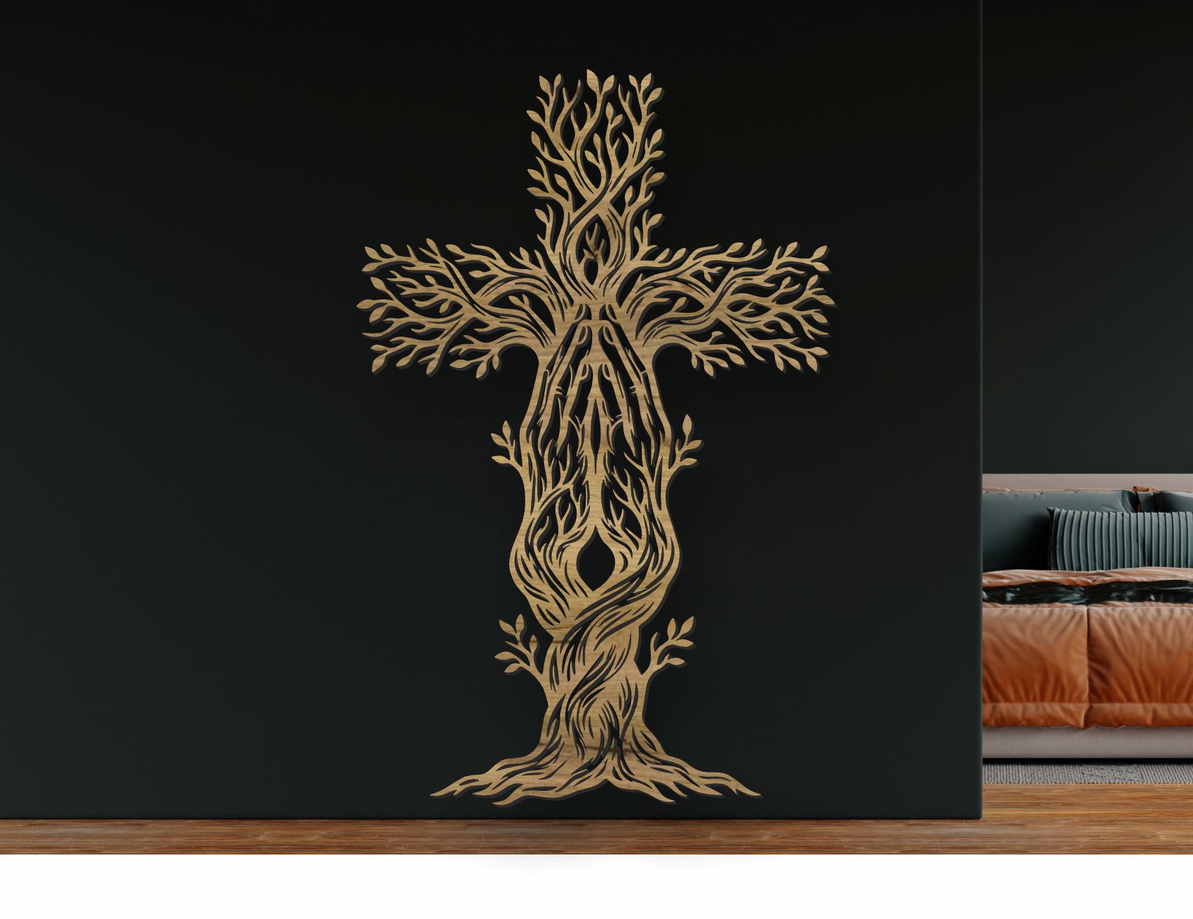 Dřevěný obraz na zeď - Kříž Strom života