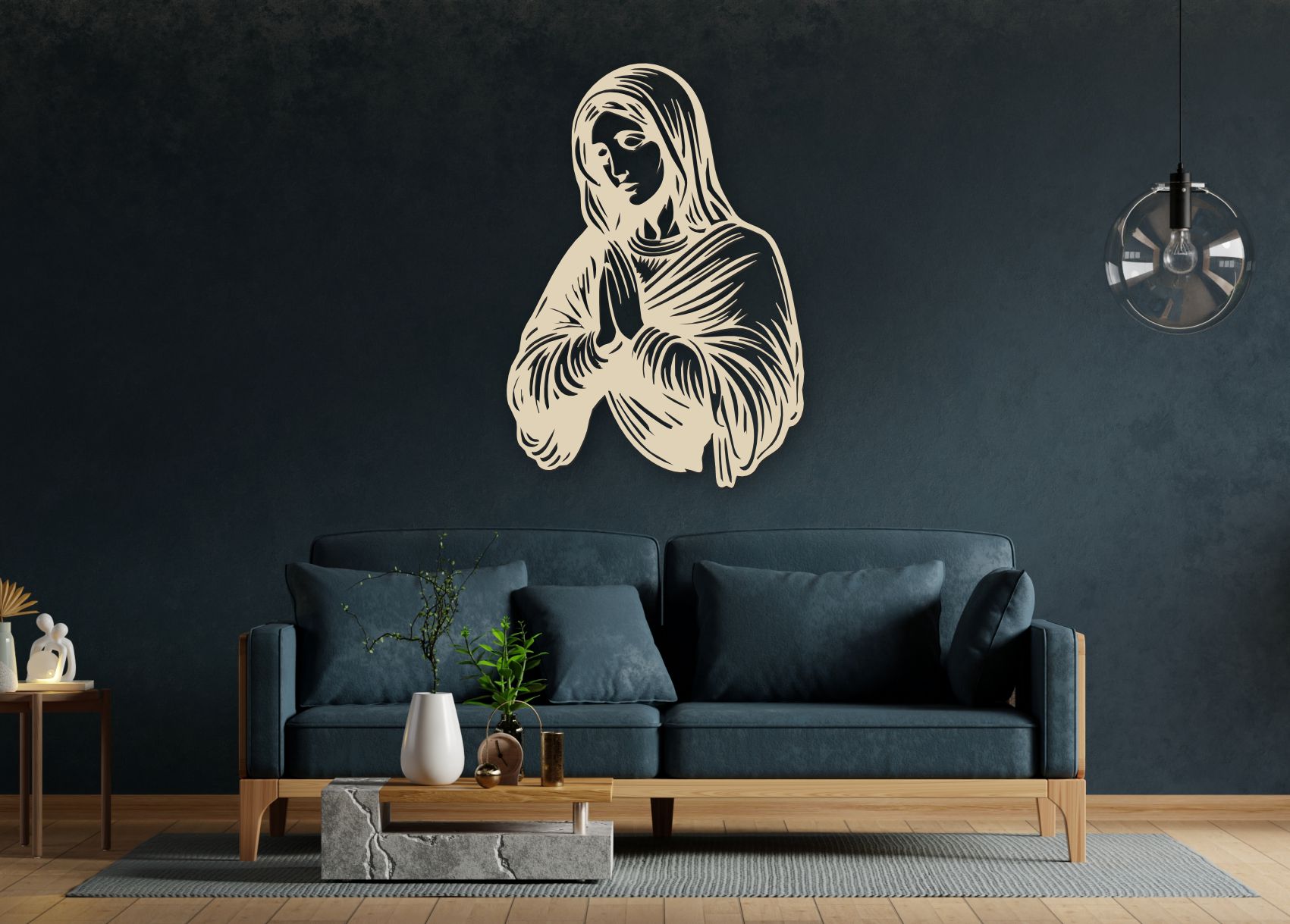 Dřevěný obraz na zeď - Panna Maria v modlitbě