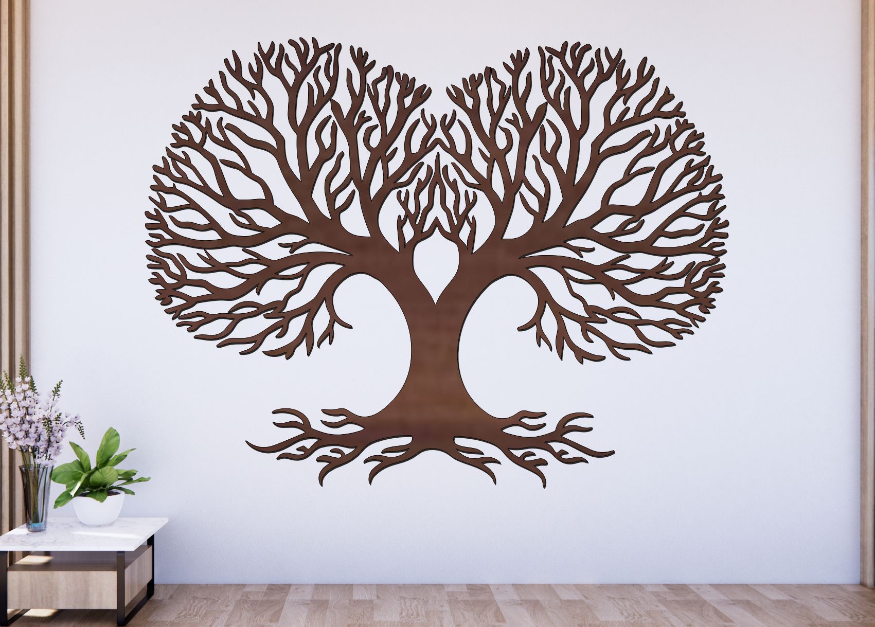 Dřevěný strom života na zeď – Srdce rodiny