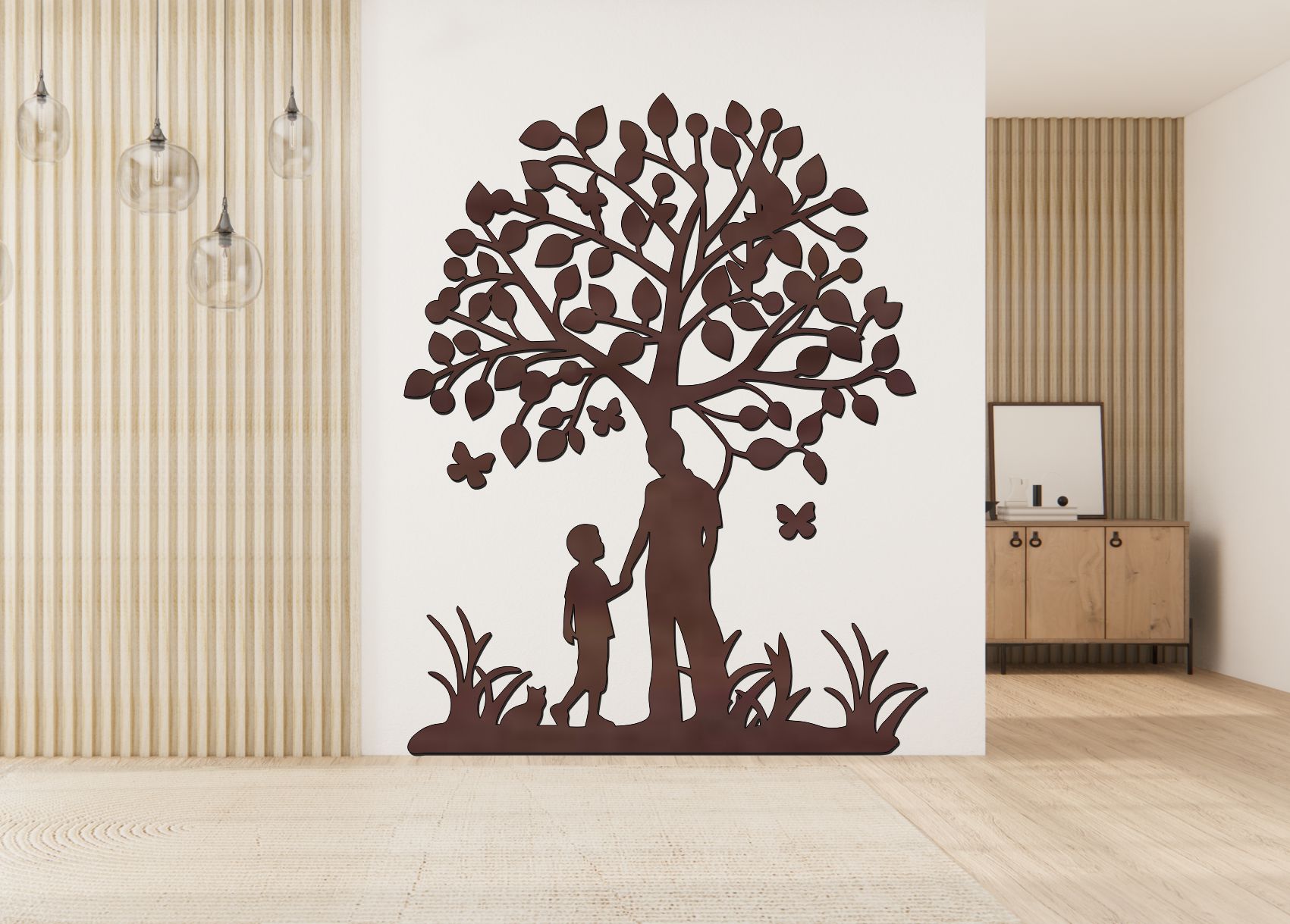 Dřevěný strom života na zeď – Otec a syn