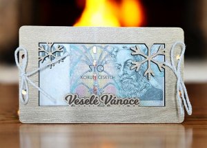 Vánoční dřevěná obálka na peníze – Veselé Vánoce