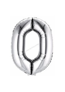 Balon fóliový stříbrný číslo 0 - 80 cm