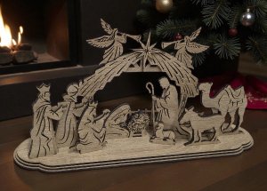 Dřevěný vyřezávaný betlém – elegantní vánoční dekorace