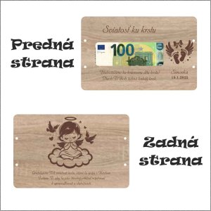 Dřevěná obálka na peníze pro holčičku - Svátost ke křtu