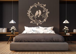 Dřevěný obraz – Ptáčci v kruhu z větviček