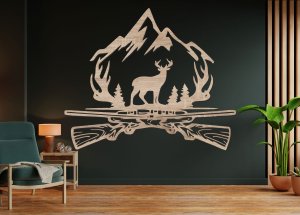 Dřevěný obraz – Myslivecký motiv s jelenem