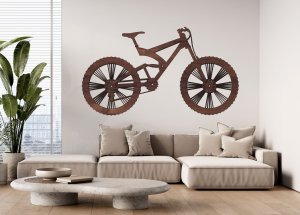 Dřevěný obraz - silueta horského kola na zeď