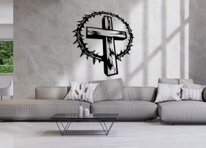 Dřevěný obraz na stěnu – Kříž s trnovou korunou