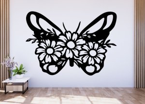 Dřevěný obraz – Motýl s kopretinami