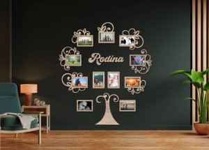 Dřevěný fotorámeček na zeď – Rodinný strom s nápisem