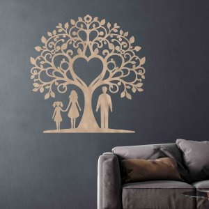Rodinný strom ze dřeva na zeď - maminka, tatínek a dcera