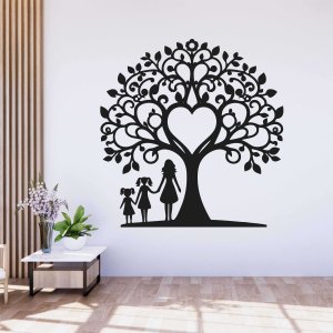 Rodinný strom ze dřeva na zeď - maminka a dvě dcery
