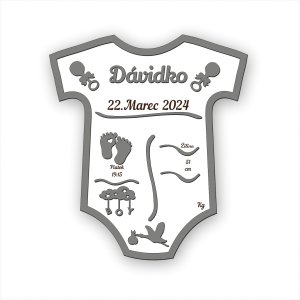 Dřevěná tabulka k narození dítěte - Šedé body s údaji o narození