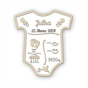 Dřevěná tabulka k narození dítěte - Body s údaji o narození