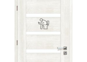 Dřevěná tabulka na WC - muž s mobilem