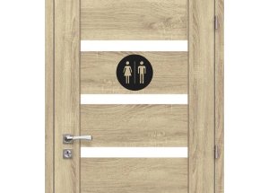 Dřevěná tabulka na WC - kulaté označení žena a muž