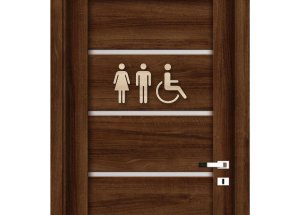 Dřevěná tabulka na WC - žena muž a invalid
