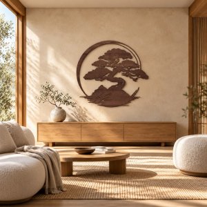 Dřevěný obraz Strom života - Japonská bonsaj na zeď