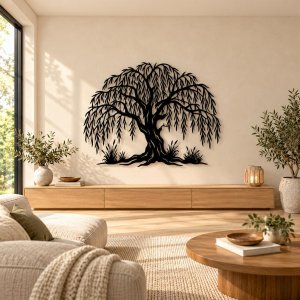 Dřevěný obraz Strom života - Elegantní vrba na zeď