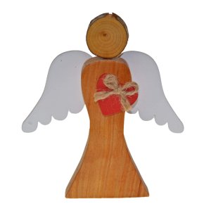 Dřevěný anděl - červené srdce