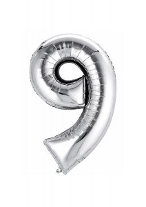 Balón fóliový stříbrný číslo 9 - 40 cm