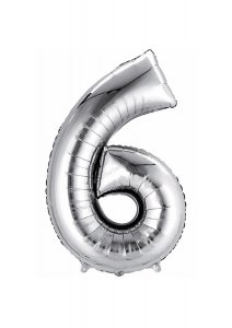 Balon fóliový stříbrný číslo 6 - 80 cm
