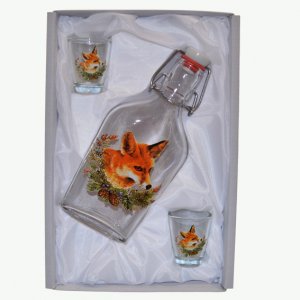 Láhev na alkohol se štamprlkami  - Liška