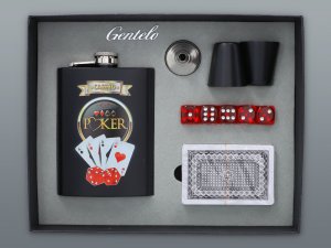 Souprava POKER placatka 240 ml se štamperlíky a kartami