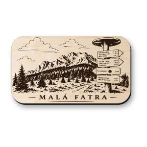 Dřevěná magnetka Malá Fatra - turistický rozcestník a horská krajina