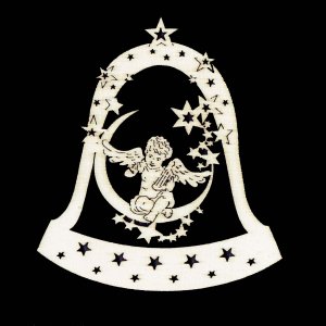 Vánoční ozdoba - Zvonek andílek s harfou 9 cm