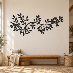 Dřevěný obraz na zeď – Boho větev s listy