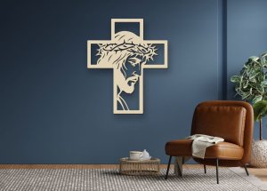 Dřevěný obraz na zeď - Ježíš na kříži profil