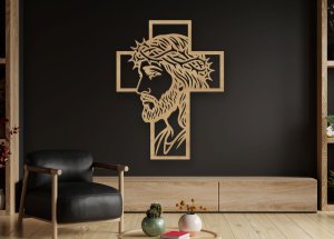 Dřevěný obraz na zeď - Ježíš na kříži profil dřevo