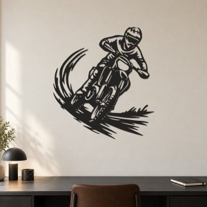 Dřevěný obraz na zeď – Motokros v zatáčce