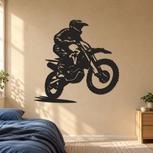 Dřevěný obraz na zeď – Motokrosový jezdec z boku