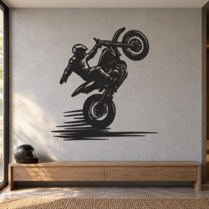 Dřevěný obraz na zeď – Motorka na zadním kole
